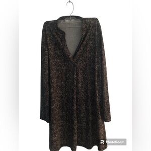 Mango Herringbone Shift Deep  V Neck Dress with Asian collar